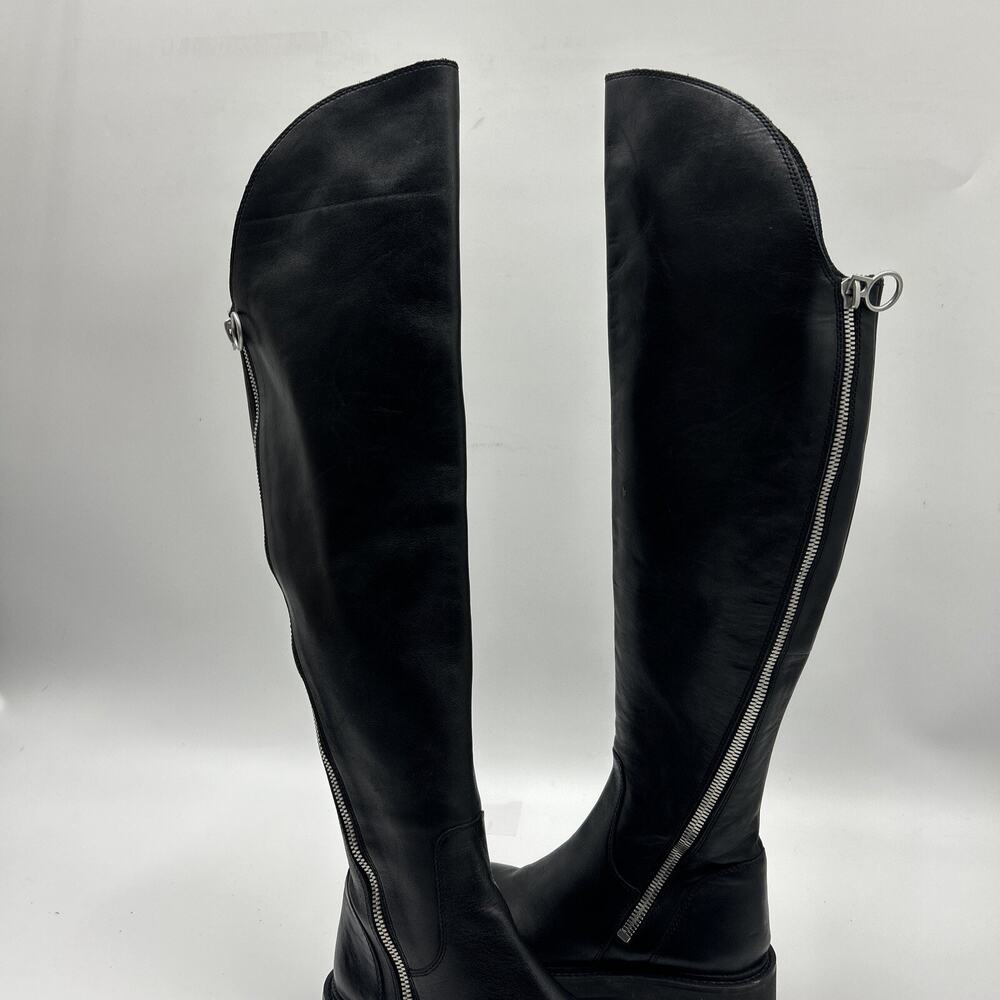 Ash SEVEN Black Leather Over the Knee Boots, Double Zippers Lug Soles, 38/7.5-8M - Picture 3 of 14